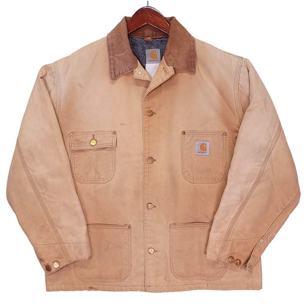 Vintage Carhartt 6BLC Detroit Blanket Lined Duck Canvas Chore Coat Tan Mens L